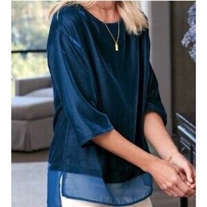Soft Surroundings Gisella Velvet Top Women’s Small Boat Neck Chiffon Hem Blue
